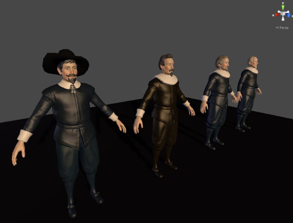 Initial test of figures (without textures) in Unity. By Juha Koppström.